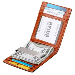 Creative Dollar Mens Curto Couro RFID Clip Retro Vertical Cross-Pocket Money Wallet Multi-Card Bit