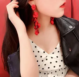 Vintage Kobiety Dynda Kolczyki Sexy Rose Petal Długi Tassel Kolczyk Kobiet Biżuteria Ear Ring 5 Kolory