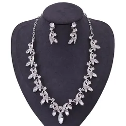 Orecchini Collana FORSEVEN Brillanti foglie di cristallo Ciondolo Orecchini a bottone Orecchini a clip Set di gioielli Donna Sposa Abito da festa nuziale Ornamenti