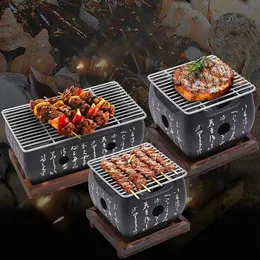 Portable Japanese BBQ Grill Charcoal Barbecue Grills Aluminium Alloy Indoor Outdoor BBQ Grill Pan Barbecue Stove 210724