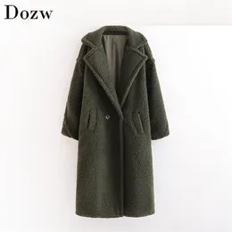 Women Thicken Warm Fleece Jacket Winter Solid Long Sleeve Casual Coat Girl Army Green Loose Teddy Coats Lady Manteau Femme 210515