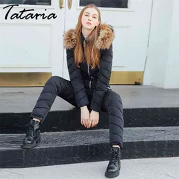 Tataria Kvinnors Ski Jumpsuit Kvinnor Vinter Varm Hooded Jumpsuits Parkas tjockna Outwear Tracksuits 210514