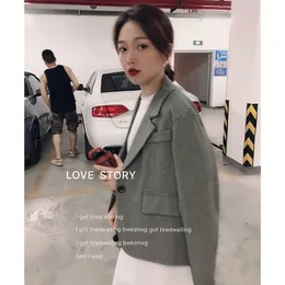 HXJJP Bahar Takım Elbise Blazers kadın Korece Gevşek Retro Izgara Giyim 210607