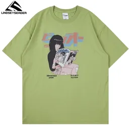 リンジーシーダーメンズオーシメーションヒップホップTシャツ面白いアニメガールプリントTシャツ半袖Tシャツ原宿コットンカジュアルトップスTee 210716