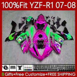 OEM FALTINGS KIT for Yamaha 100٪ Fit YZF-R1 YZF1000 YZF R1 2007-2008 الجسم 91NO.170 القرش الوردي YZF-1000 YZF R 1 1000 CC YZFR1 07 08 1000CC 2007 2008 حقن العفن