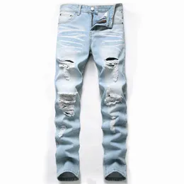 Mäns jeans Autumn New Fashion Retro Hole Jeans Cotton Denim Trouser Man Plus Size Quality Jeans Dropshipping X0621