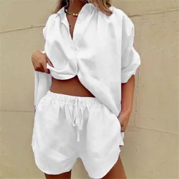 DAILOU New Tracksuit Women 2021 Summer Lounge Wear Shorts Set Short Sleeve Shirt Tops And Loose Mini Shorts Suit Two Piece Set Q0527