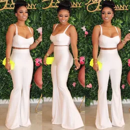 Sexy Two Piece Set Summer Clothes for Women Spaghetti Strap Strapless Bra Crop Tops+Bell Bottom Flare Pants 2 Piece Club Outfits X0428