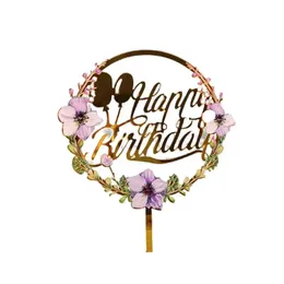 Akrylowe wieńce Boże Narodzenie Cupcake Toppers wkładka Dziewczynka Happy Birthday Lace Letter Party Decor Dekoracje Kids Cake Akcesoria