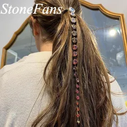 Stonefans Rhinestone Hair Chain 액세서리 웨딩 용 보석 화려한 고급스러운 크리스탈 핀 긴 여성 도매 벌크 클립 바렛 베리트