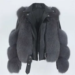 MENINA BONITA Real Fur Coat Vest Winter Jacket Women Natural Fur Genuine Leather Outerwear Detachable Streetwear Locomotive 211018