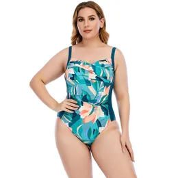 Kvinnors badkläder 2021 M L XL XXL Big Size One Piece Swimsuit Women Rygglös tryck Spring Bathing Suit Beachwear