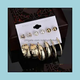 Dangle & Chandelier Earrings Jewelry Fashion 6 Pair/Set Gold And Sier Color Big Round Cz Stone Imitated Pearl For Woman Brincos Drop Deliver