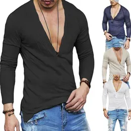 Male Breathable Deep V Stylish T Shirt Solid Color Slim Fit Skinny Tshirt For Men Fashion Summer Hipster Streetwear Tops Tee