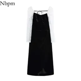 NBPM Kadınlar Seksi Moda Görmek Uzun Kollu Kadın Elbise Siyah Kadife Vintage Zarif Vestidos Mujer Chic 210529
