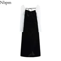 Nbpm Moda donna sexy con abito da donna a maniche lunghe trasparente in velluto nero Abiti eleganti vintage Mujer Chic 210529