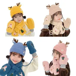 M7DD 1-4年の子供の帽子手袋スカーフセットニットスーツ冬3PCS