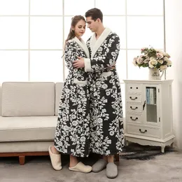 Women's Sleepwear Couples Robe Girls Warm Flannel Women Thickened Long Sleeve Bathrobe Men Coral Fleece Homewear