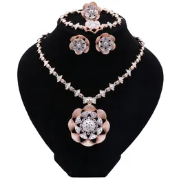 Dubai ouro cor flor colar brincos pulseira anel jóias conjuntos moda mulher elegante casamento nupcial jóias