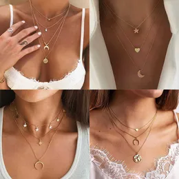 Bohemian Gold Moon Choker Halsband för Kvinnor Kedjor Star Star Map Heart Pendant s Boho Smycken Gift