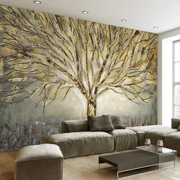 Bakgrundsbilder anpassade 3d väggmålningar tapet modern mode abstrakt konst lättnad oljemålning träd vardagsrum TV bakgrund väggmålning papper