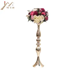 IMUWEN Gold Candle Holders 50cm Metal Candlestick Flower Vase Table Centerpiece Event Flower Rack Road Lead Wedding Decoration 210722