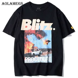 Aolamegs T Shirt Mężczyźni Wypadek Drukowane Koszulki męskie Koszulki Krótki Rękaw T Shirt Moda High Street Tees Hip Hop Streetwear Odzież G1229