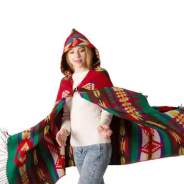 Nowa Moda Jesień / Zima Czapka z kapturem Czeski Folk Poncho Retro Etniczne Styl Z Kapturem Ciepły Szalik Z Kapeluszem