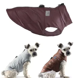 Giacca impermeabile per cani in pelle PU Giacca invernale calda per cani per cani di piccola taglia Addensare Abbigliamento per cuccioli Chihuahua Gilet Teddy Pug Cappotto 211106