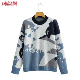 Tangada Women Autumn Winter Knitted Sweater Jumper Female Elegant Oversize Pullovers Chic Tops BC126 Y1110