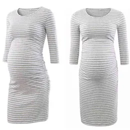 Graviditet Bomull Striped Nursing Dress for Gravid Woman Maternity Dress Asseeding Dress Summer Spring Kjol G220309