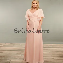 Rosa Plus Size Kleid für die Brautmutter mit Flügelärmeln in voller Länge Chiffon Hochzeitsgast-Partykleider Bräutigam Mutterkleid Vestido De Fiesta Boda Robes Soir￩e