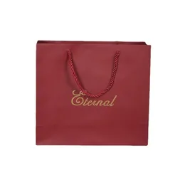 Customized Creative Cosmetic Packaging Shopping Bags with Gold Foil Eco-friendly Waterproof Matte Wine Color Package Bag