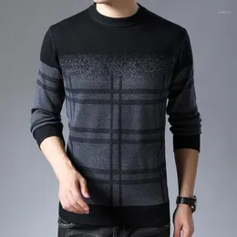 Camisolas masculinas Listrado Pullovers Sweater Mens Inteligente Causal O-pescoço Slim Fit Manga Longa Jumpers Knitwear Inverno Estilo Coreano Roupa Casual