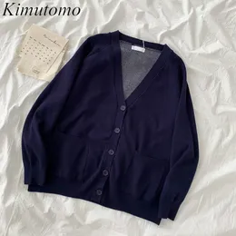 Kimutomo Mode Cartoon Strickjacken Frauen Frühling Stil Weibliche V-ausschnitt Einreiher Taschen Langarm Top Casual 210521