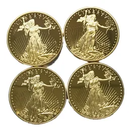 40 Pcs Non Magnetic Gift Freedom Liberty Eagle Statue Brass Core Real Gold Plated Badge 32.6 Mm Collectible Decoration Commemorative Metal Art Coin