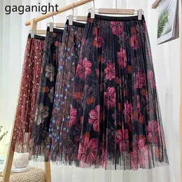 Летний тюль юбки женские цветочные напечатанные MIDI весна эластичная высокая талия сетка TUTU юбка Faldas Mujer Moda 210601