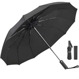 Vindresistent vikning Automatisk Paraply Regn Kvinnor Auto Luxury Big Vindtäta Paraplyer För Män Svart Beläggning 12K Parasol