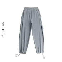Yedinas Women Spodnie Plus Size Soft High Waist Spodnie Luźne Joggers Szerokie Nogi Spodnie dresowe Streetwear Koreański Casual Basic Spant 4XL 210527