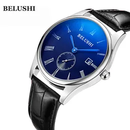 Нарученные часы бренд Belushi Men Watch Quartz Движение римские цифры календарь отображение водонепроницаемых кожаных ремней мужские наручные часы.