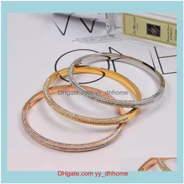 Bracelets Jewelryfashion Luxury Designer Super Glittering Full Diamonds Zircon Titanium Steel Bangle Bracelet For Woman Men Lovers Drop Deli