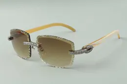 2021 designers sunglasses 3524023 XL diamonds cuts lens natural white buffalo horn temples glasses, size: 58-18-140mm