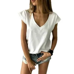 Estate T Shirt Donna Manica Corta Con Scollo A V Allentato Casual Sexy Delle Donne T Shirt Camisetas Feminina Lady Semplice Magliette E Camicette 210324