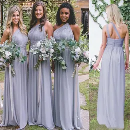 2021 New Simple Chiffon Bridesmaid Dresses One Shoulder Pleats Long A Line Wedding Guest Dress Cheap Plus Size Country Maid of Honor Gowns