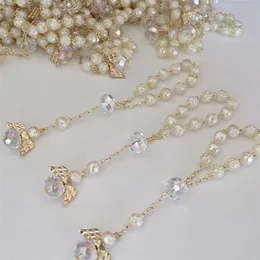 10st Ivory Color Dop favoriserar med änglar Mini Rosaries Guldpläterad Akryl Beadschristening Communion Finger Rosari 211124