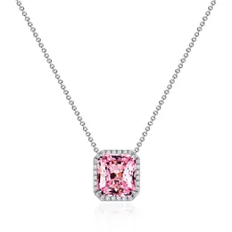 Kvadratisk 5ct Rosa Moissanite Hängsmycke Real 925 Sterling Silver Party Bröllop Hängen Halsband för Kvinnor Chocker Smycken Present