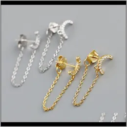 Chandelier Jewelryjazaz 925 Sterling Sier Bohemian Charming Moon Link Chain Tassel Earrings For Women Punk Body Fashion Jewelry Dangle & Drop