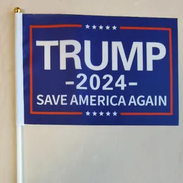 14*21cm Donald Trump 2024 Handflaggen Take America Back Flagge mit Fahnenmast Wahldekorationsbanner
