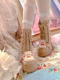 Womens Toe Lace Round Boots Ankle Chunky Heel Bear Shoes DIY Lolita Sweet Princess Girls X-mas Gi