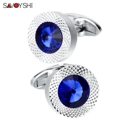 SAVOYSHI Luxury Mens Shirt Cufflinks High Quality Lawyer Groom Wedding Fine Gift Blue Crystal Cuff Links Brand Designer Jewelry